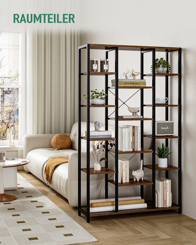 HZUANERI Bücherregal Standregal mit 6 Ebenen und 15 Verstellbare offene Ablagen, für Wohnzimmer, Büro, Schlafzimmer, 30 x 100 x 170cm