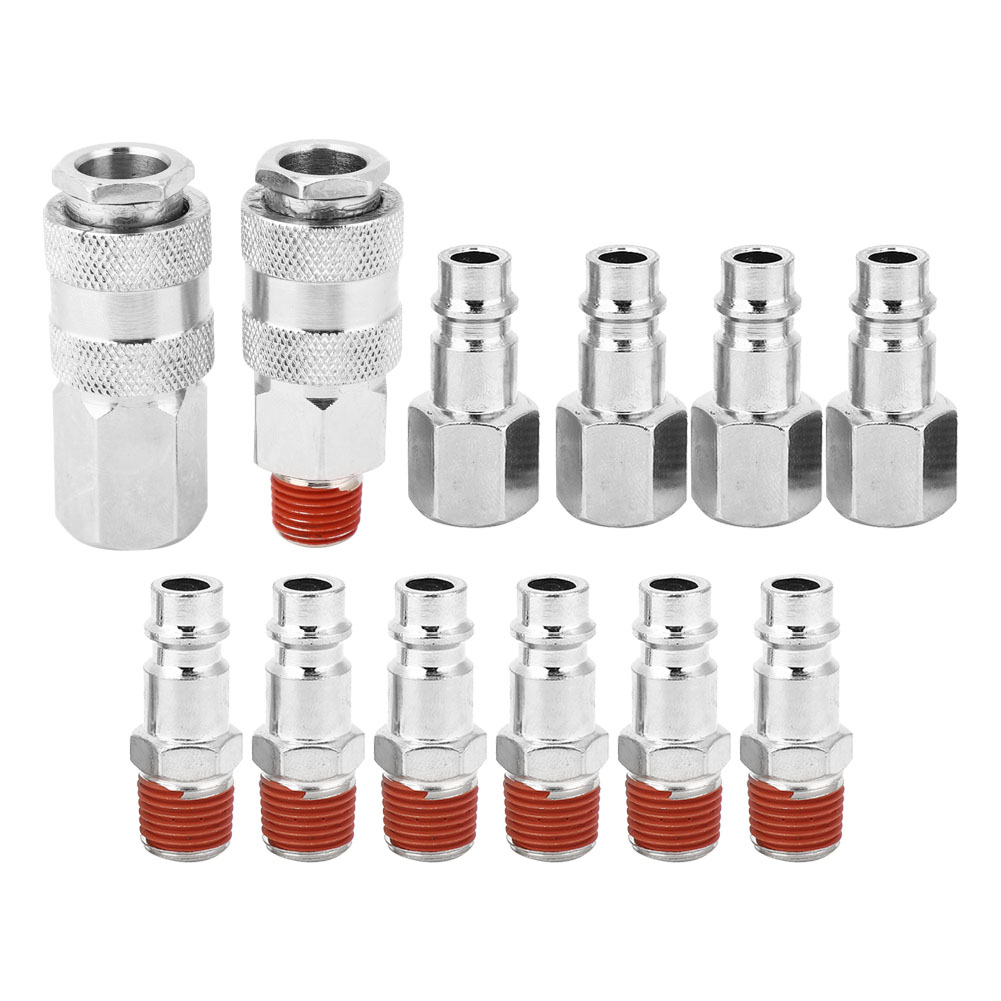 12-teiliges Schnellkupplungsset Für Druckluft, 1/4" Bsp-kupplungen (außen-/innengewinde), Pneumatische Verschraubungen