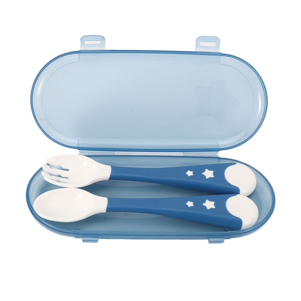 2-teiliges Baby-besteckset (gabel Und Löffel), Rutschfest, Tragbar, Für Kinder (blau)