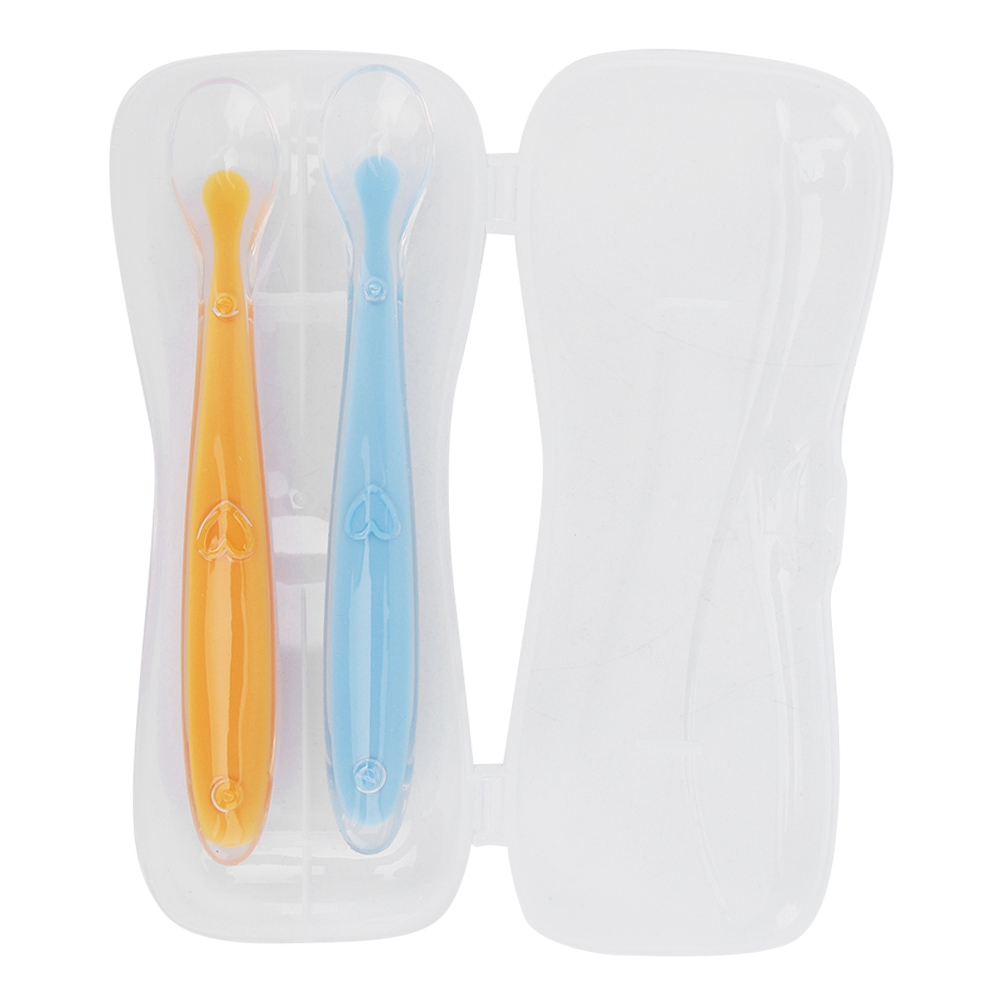 Weiche Silikonlöffel Für Babys Ab 4 Monaten, Mit Box (gelb Und Blau)