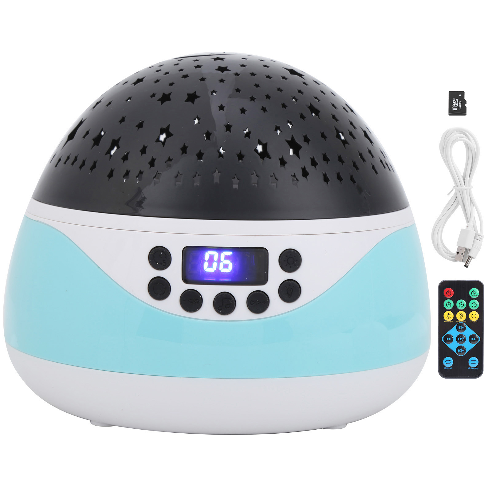 Led-nachtprojektor Mit Fernbedienung, Digitalanzeige Und Musik Für Kinder – Blau