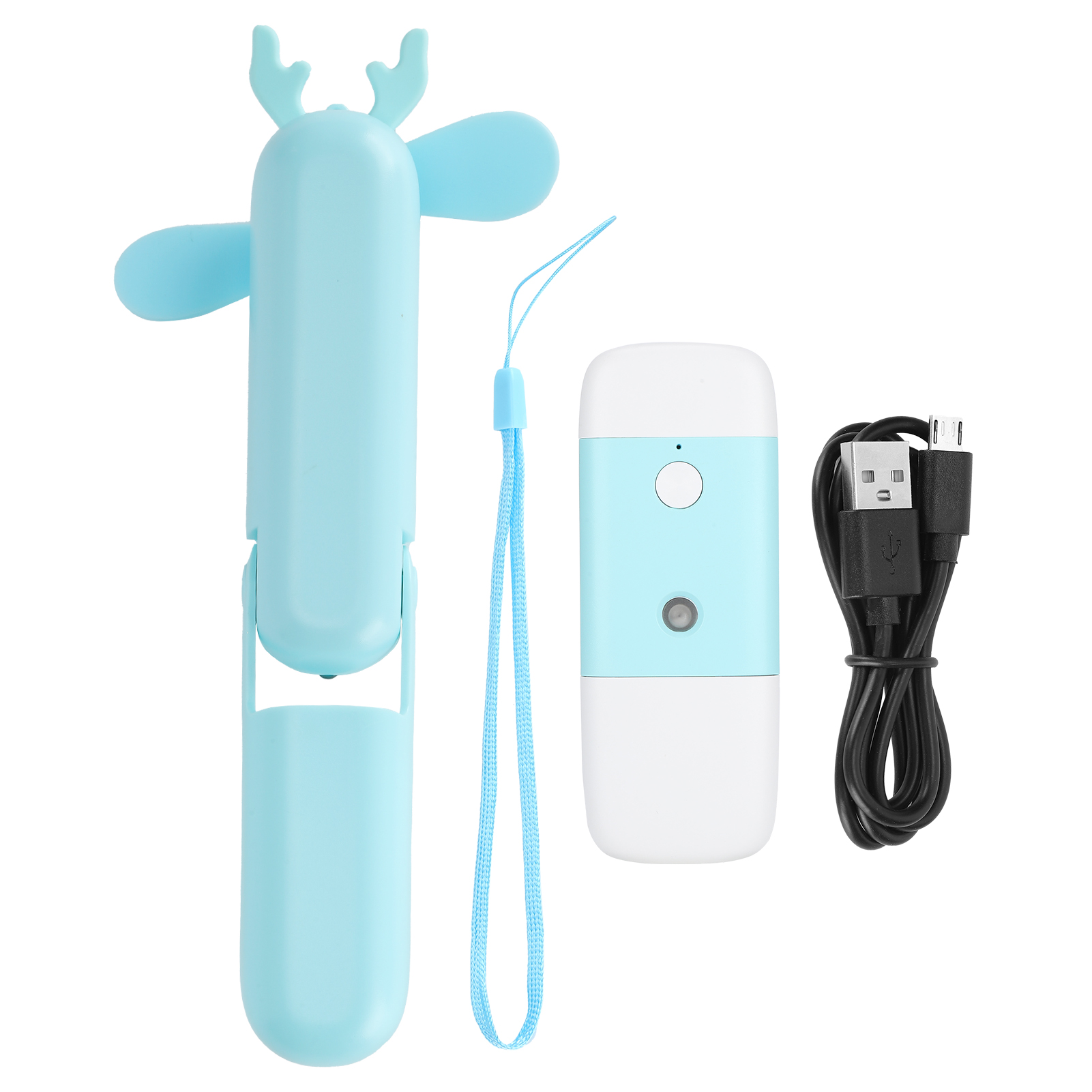 Mini-usb-taschenventilator Mit Sprühfunktion, Wiederaufladbar, Für Studenten – Blau