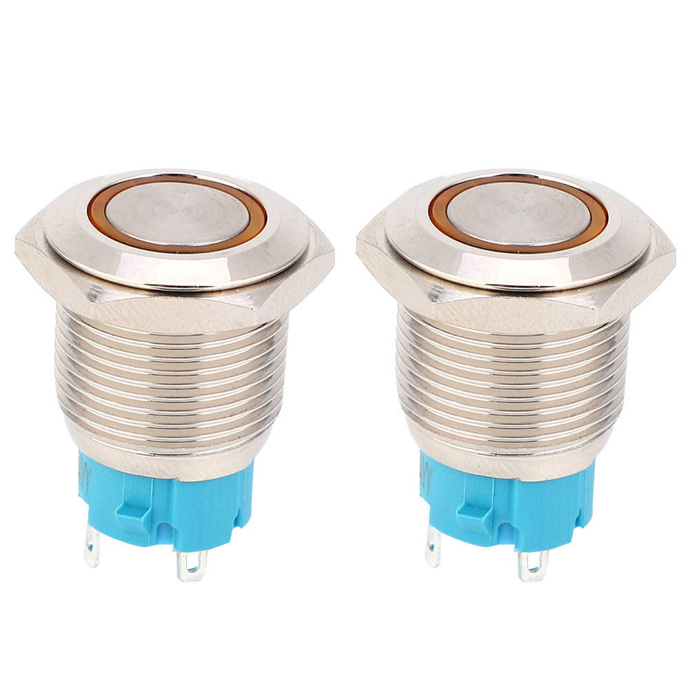 2-teiliger Selbstverriegelnder Drucktaster, 16 Mm Metall, Gelbe Leuchte, 12–24 V Dc