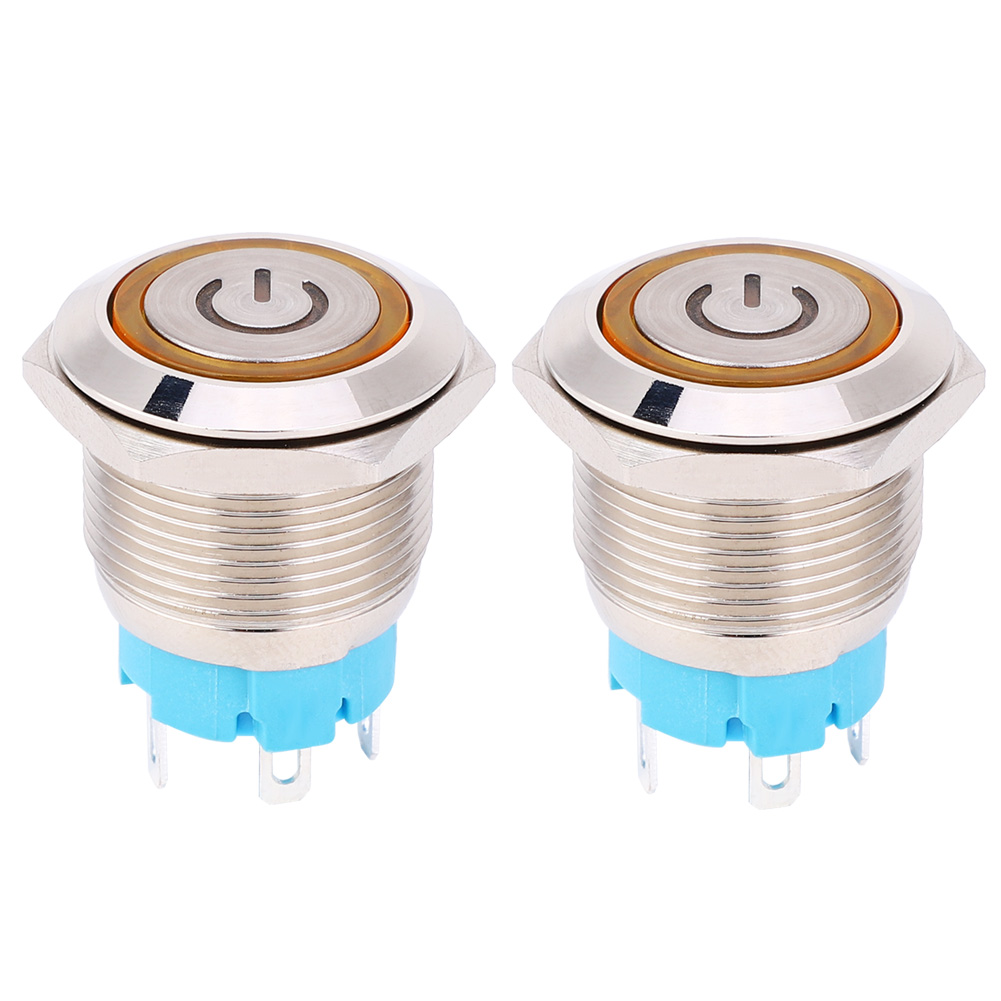 2-teiliger Drucktaster 19 Mm 12–24 V Dc, 4 Pins, Selbstrückstellend Mit Beleuchtetem Gelbem Netzteil