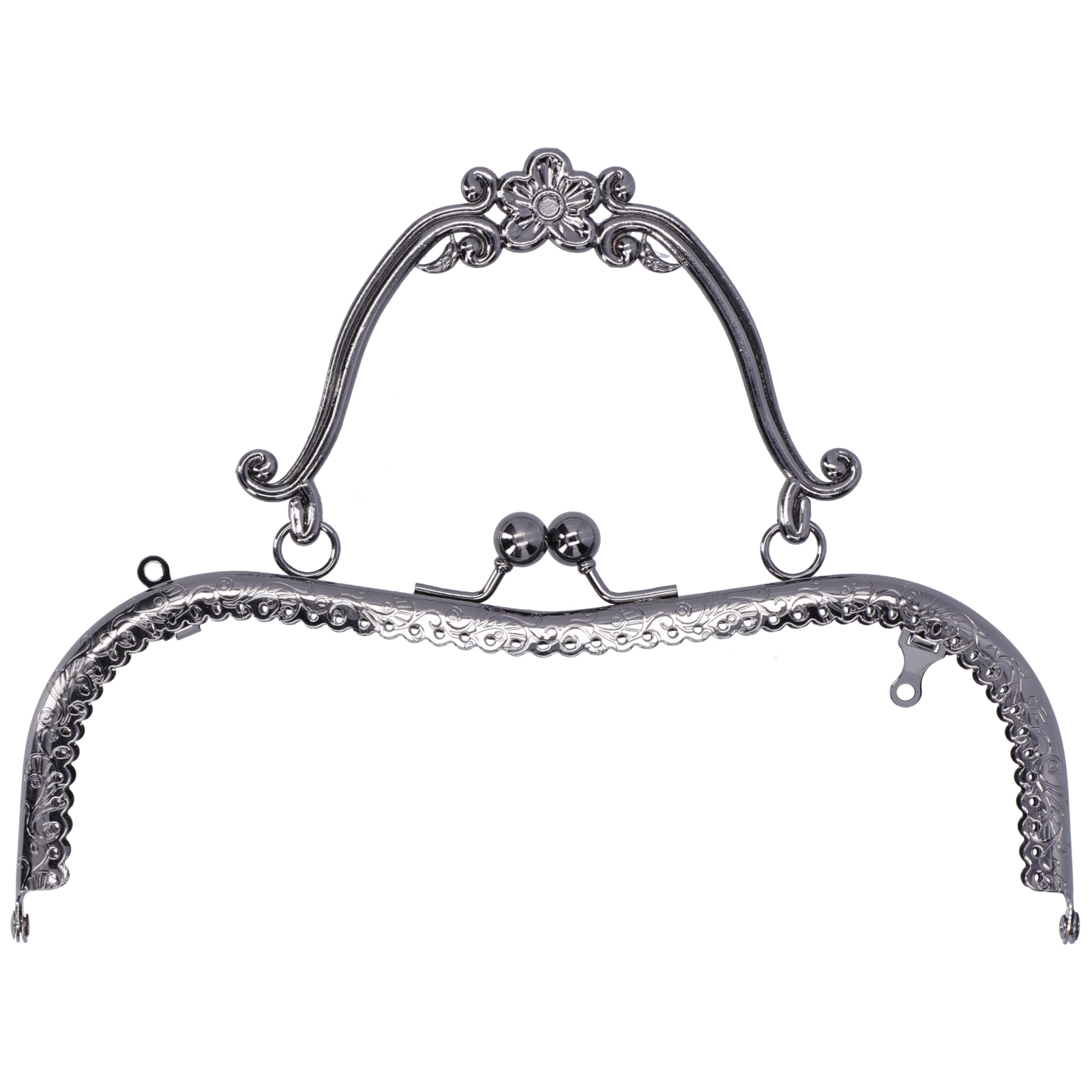 Metallener Handtaschenrahmen Mit Kussverschluss, Geprägtem Retro-henkel, Metallbeschlägen, 20,5 Cm, Stahlgrau, B01-029—00551