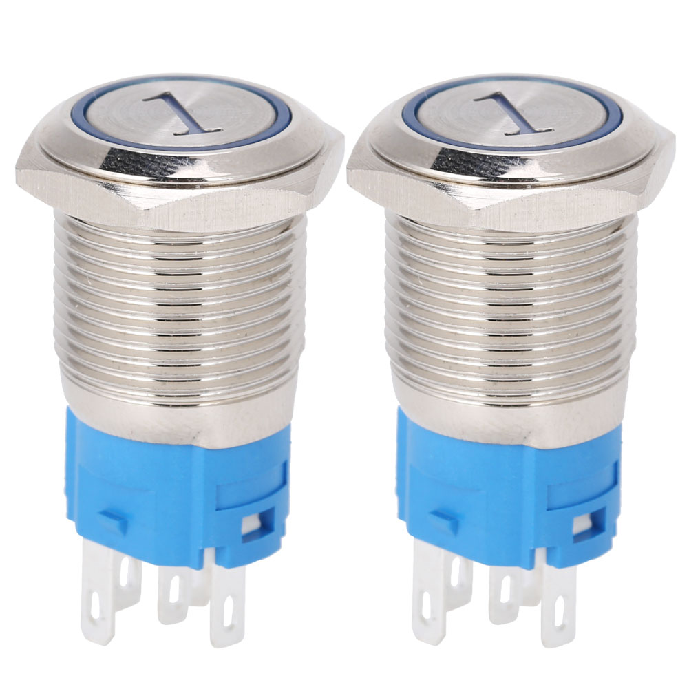 Taster, 16 Mm, Mit Blauer Led, 5 Pins, Mit Der Nummer 1, 3–6 V Dc, Flach Und Rund