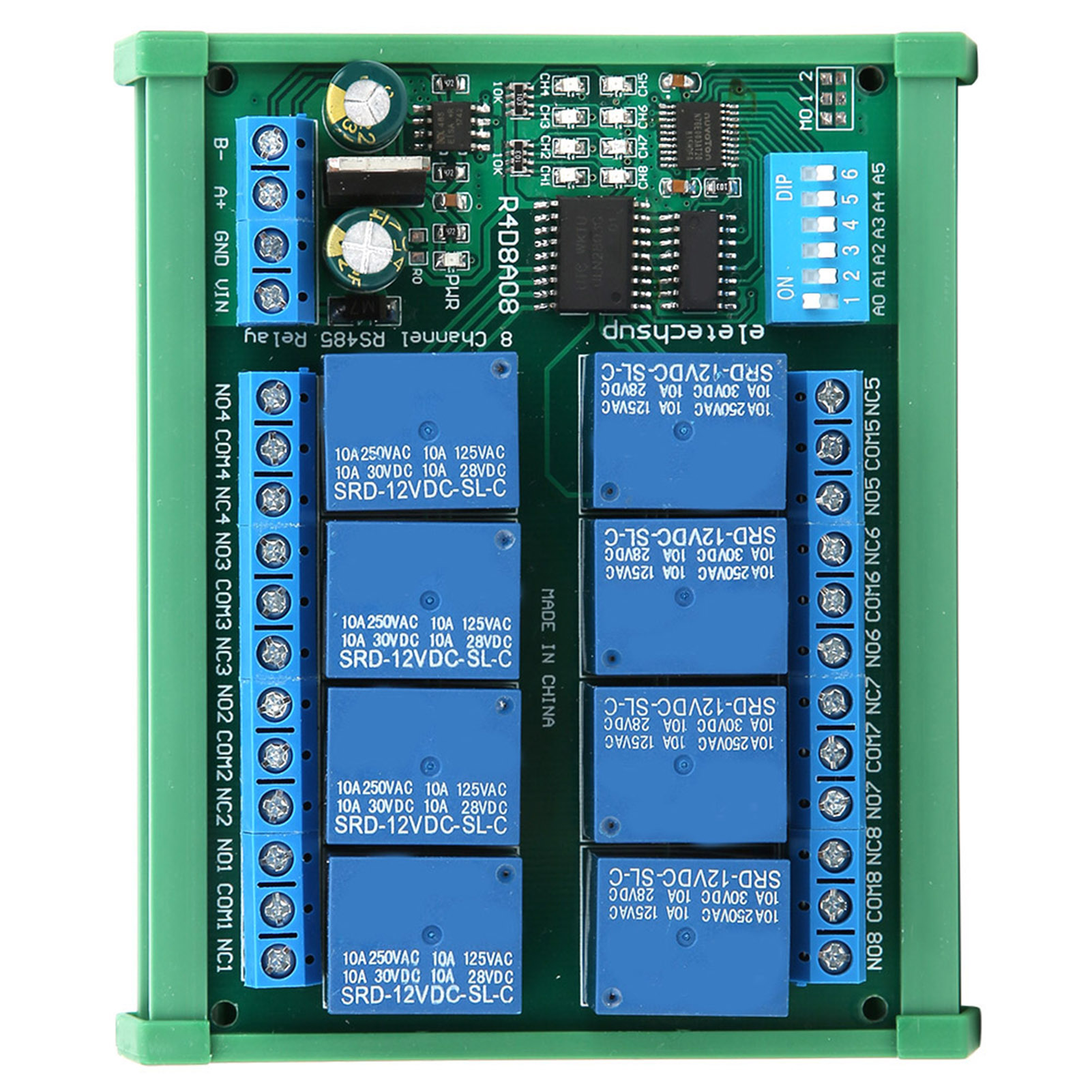 8-kanal 12v Rs485 Relais-erweiterungsplatine Für Fernsteuerung Über Das Rtu-protokoll (r4d8a08, Din-schienengehäuse)