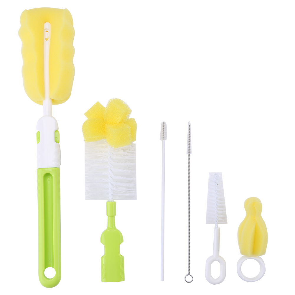 6-teiliges Babyflaschen-saugerbürsten-set, Flexible, Drehbare Schwammköpfe, Umweltfreundliches Reinigungsset