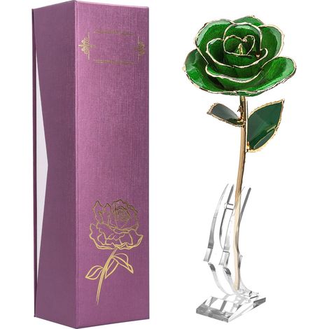 Künstliche Rose Aus 24-karätigem Gold Mit Blatt Und Handgefertigtem Dekoständer
