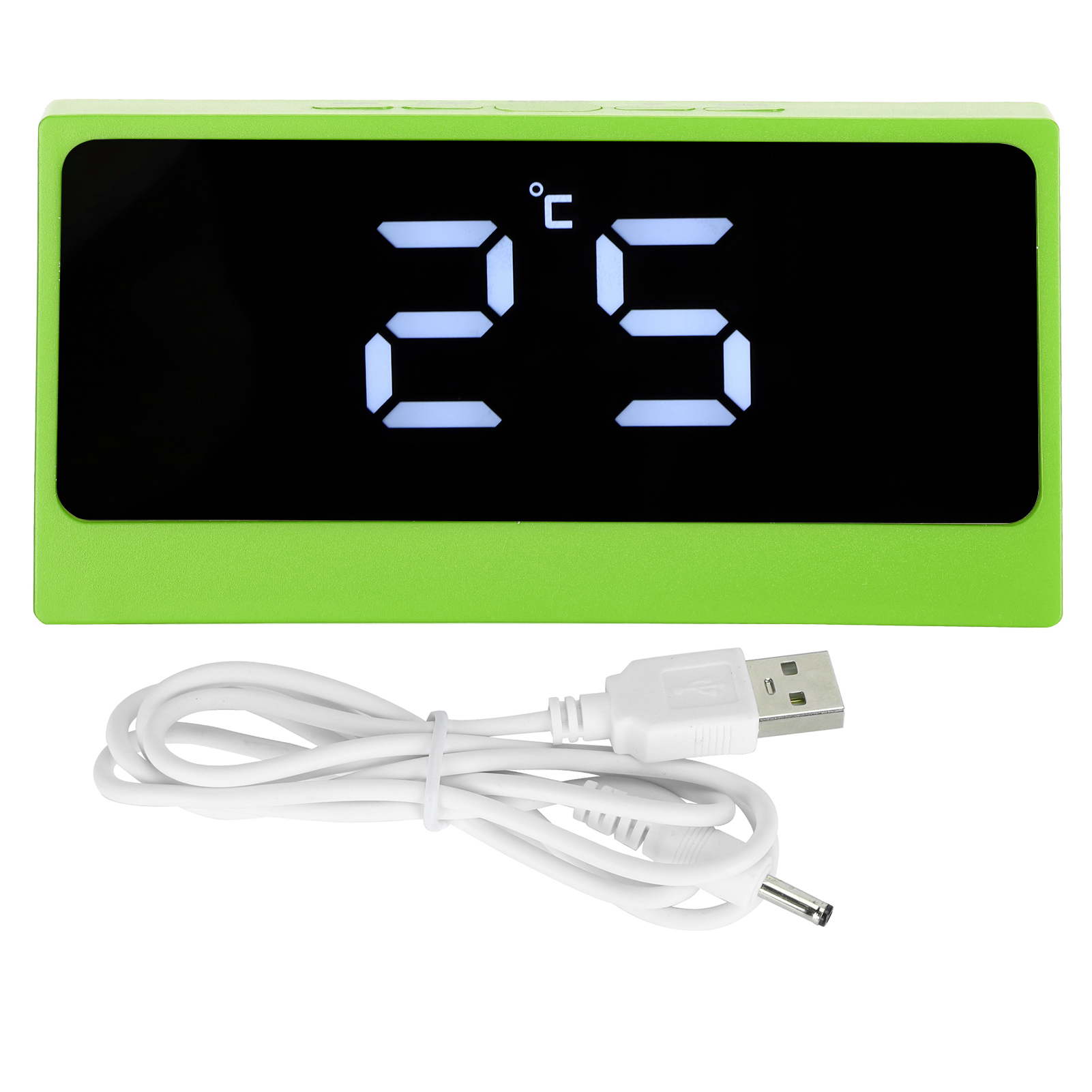 Led-digitalwecker Mit Großem Display, Geräuschloser Temperatur- Und Datumsanzeige, Beleuchtetem Kosmetikspiegel (grün)
