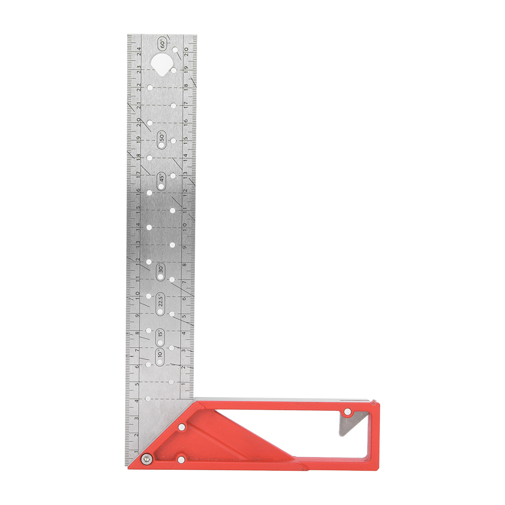 Edelstahl-holzbearbeitungslineal 45°/90° Mit Mehrwinkelmessung (25 Cm)