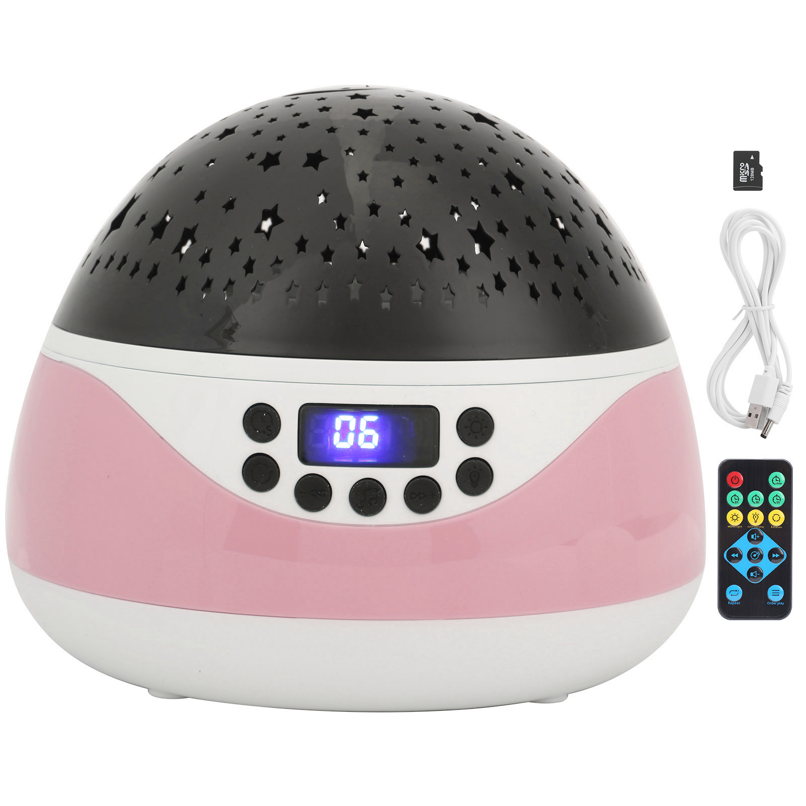 Led-nachtprojektor Mit Fernbedienung, Digitalanzeige Und Musik Für Kinder – Rosa