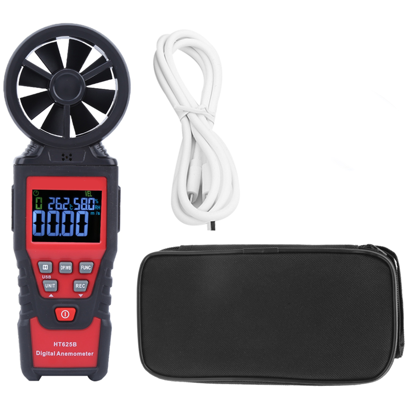 Ht625b Tragbares Digitales Anemometer - Misst Luftgeschwindigkeit, Temperatur Und Luftfeuchtigkeit