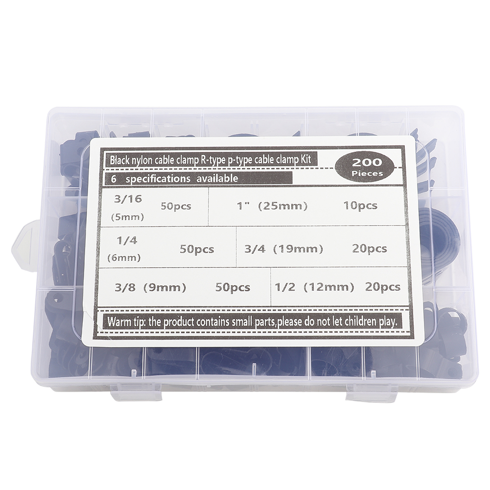 200 Stück Nylon-kabelbinder Typ R Und P, Sortimentsbox Mit Kabelbefestigungen (schwarz)