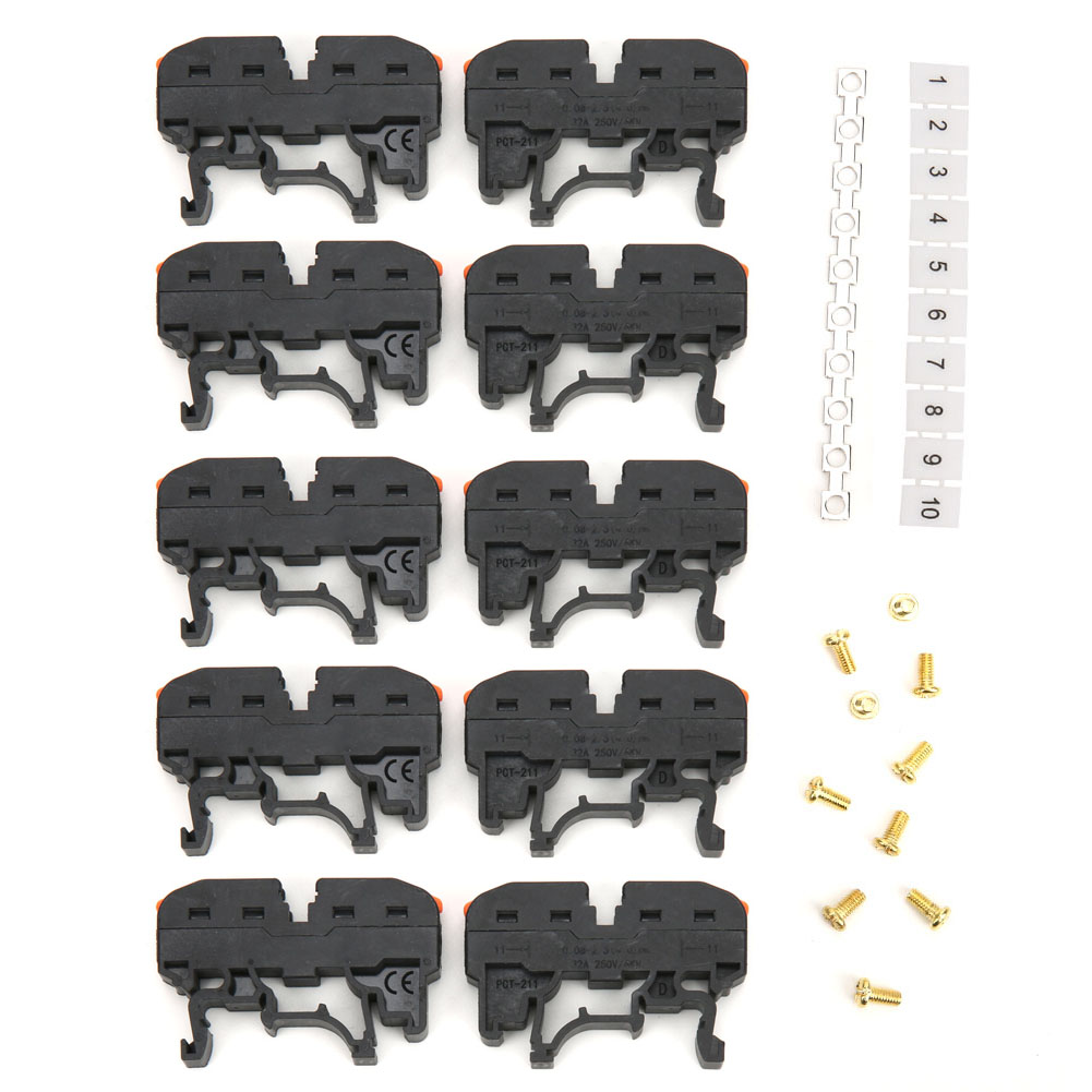 10 Stück Pct-211 Universal-din-schienenklemmen Mit Bohrung Für Kabel Mit Einem Querschnitt Von 11–28 Awg, Schwarz