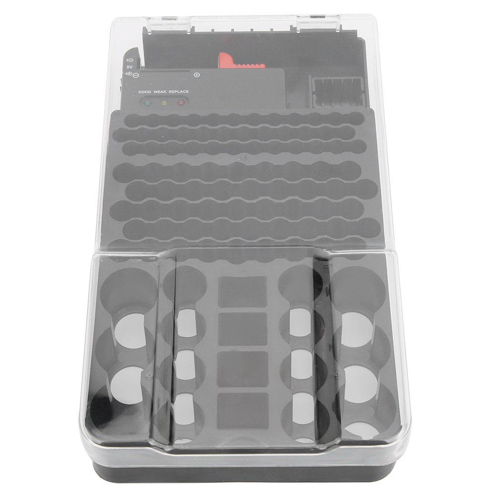 Multifunktionale Batterieaufbewahrungsbox Mit 104 Fächern, Tester Und 3 Leuchten – Kompakter Organizer