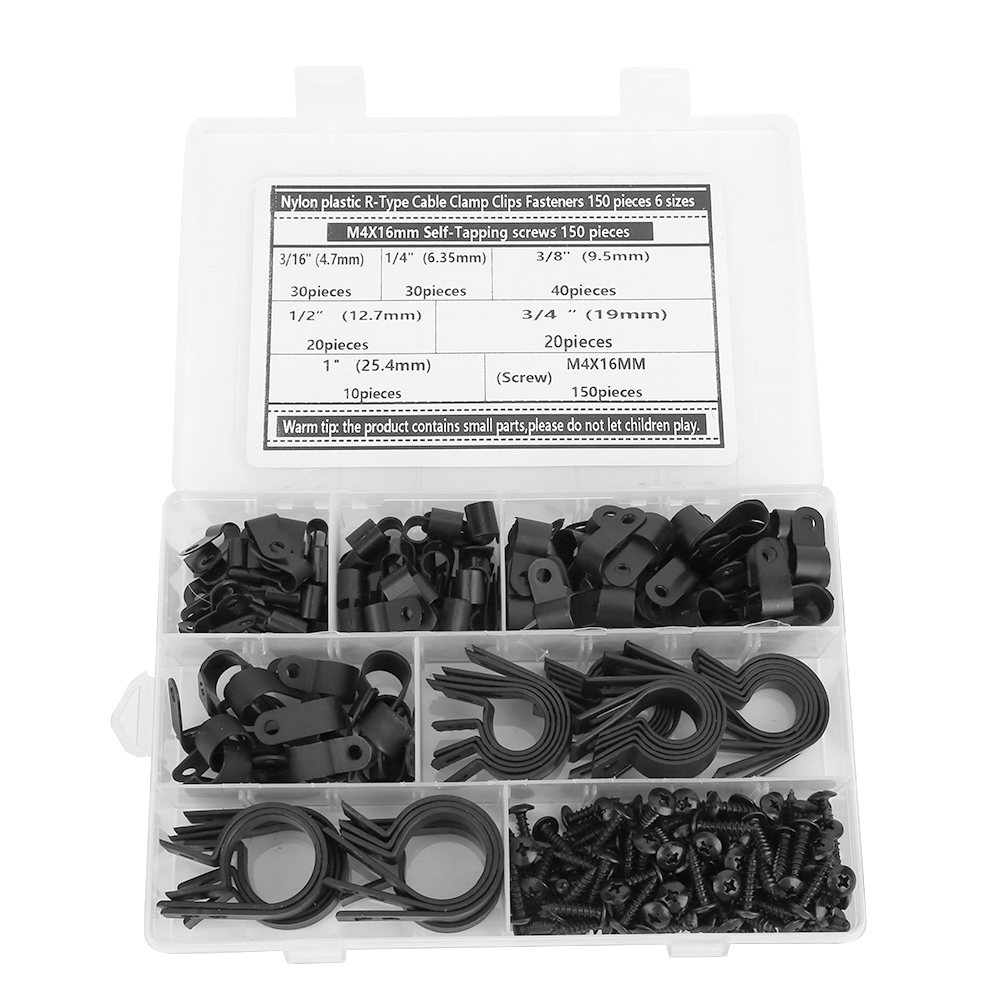 150 Kabelbinder Typ R + 150 Selbstschneidende Schrauben M4 X 16 Mm – Befestigungsset