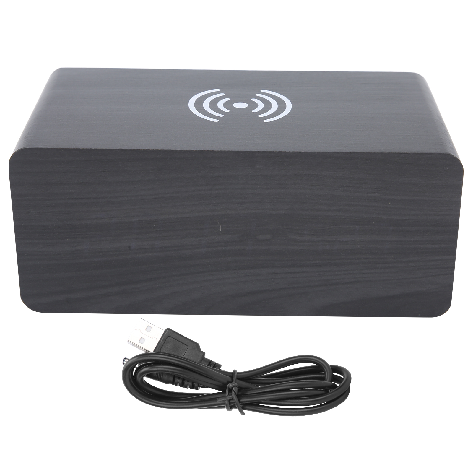 Mini-multifunktions-bluetooth-lautsprecher Aus Holz Mit Wecker, 2000-mah-akku Und Grüner Beleuchtung (schwarzes Holz)