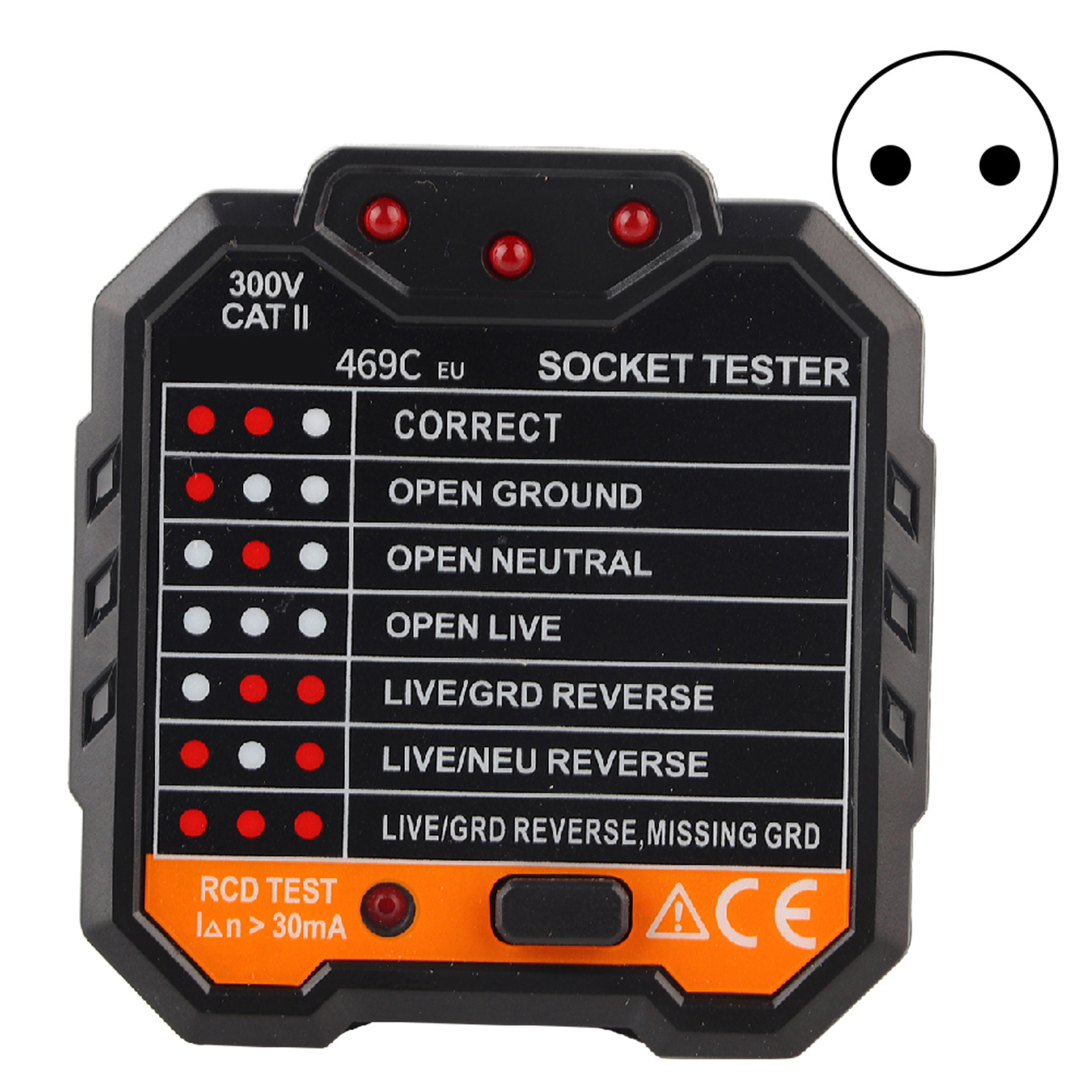 Tragbarer Steckdosentester 48–250 V, 45–65 Hz, Fehlerstromdetektor Mit Digitalanzeige, Eu-stecker