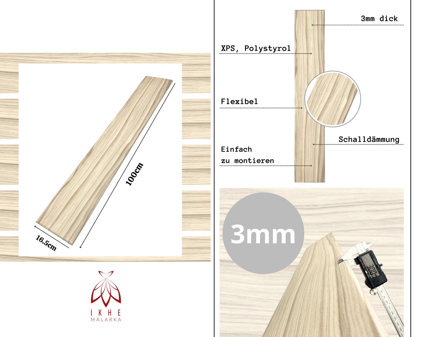IKHEMalarka Wandpaneel Deckenpaneele Styropor Polystyrol XPS Decke Wand, BxL: 16,7x100 cm, 0,16 qm, (0.167m², 1-tlg., 1 Stück = 100x16,7cm x 3mm Materialstärke) Bild 5