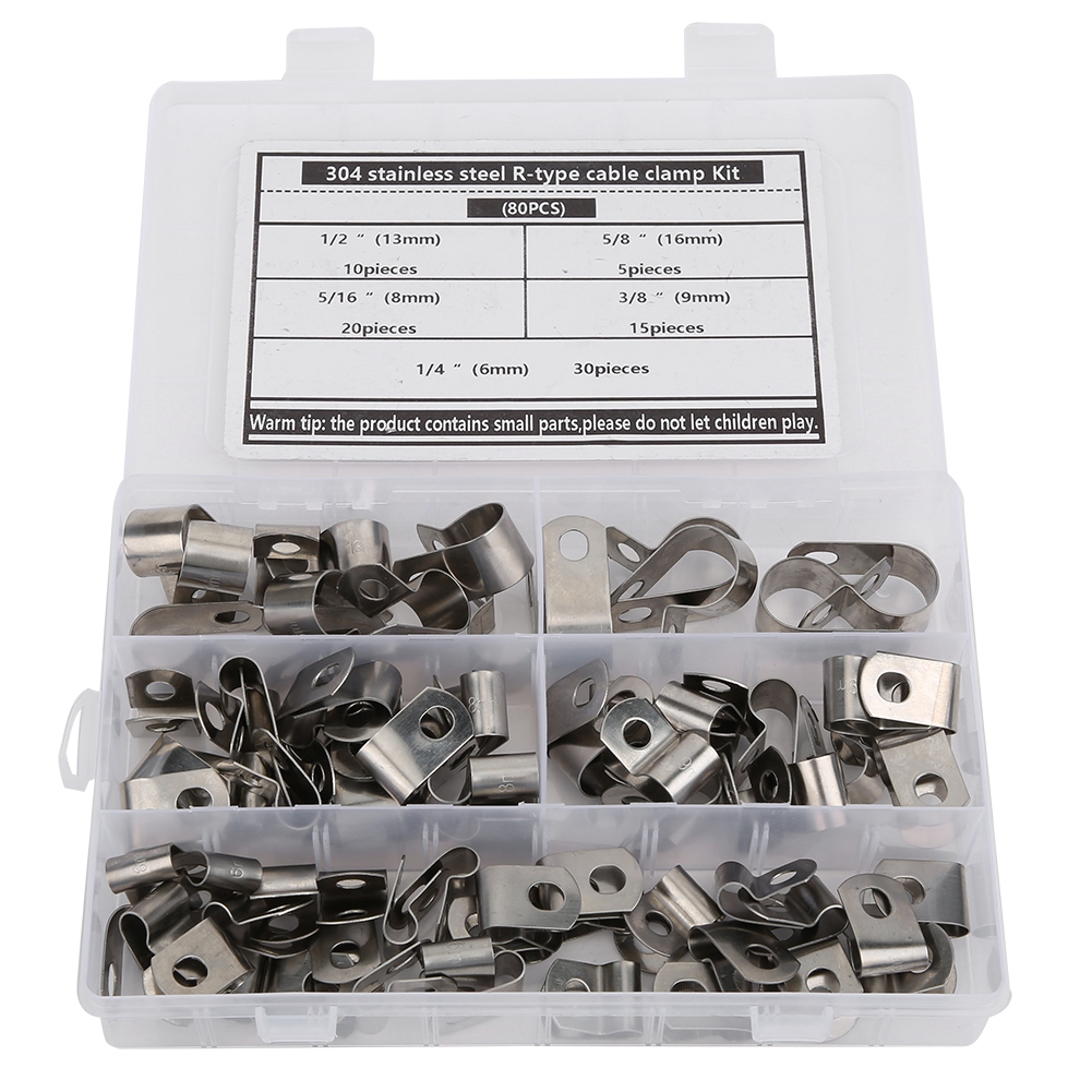 80-teiliges Set Korrosionsbeständiger Kabelbinder Aus Edelstahl 304 In R-form, Durchmesser 6–16 Mm