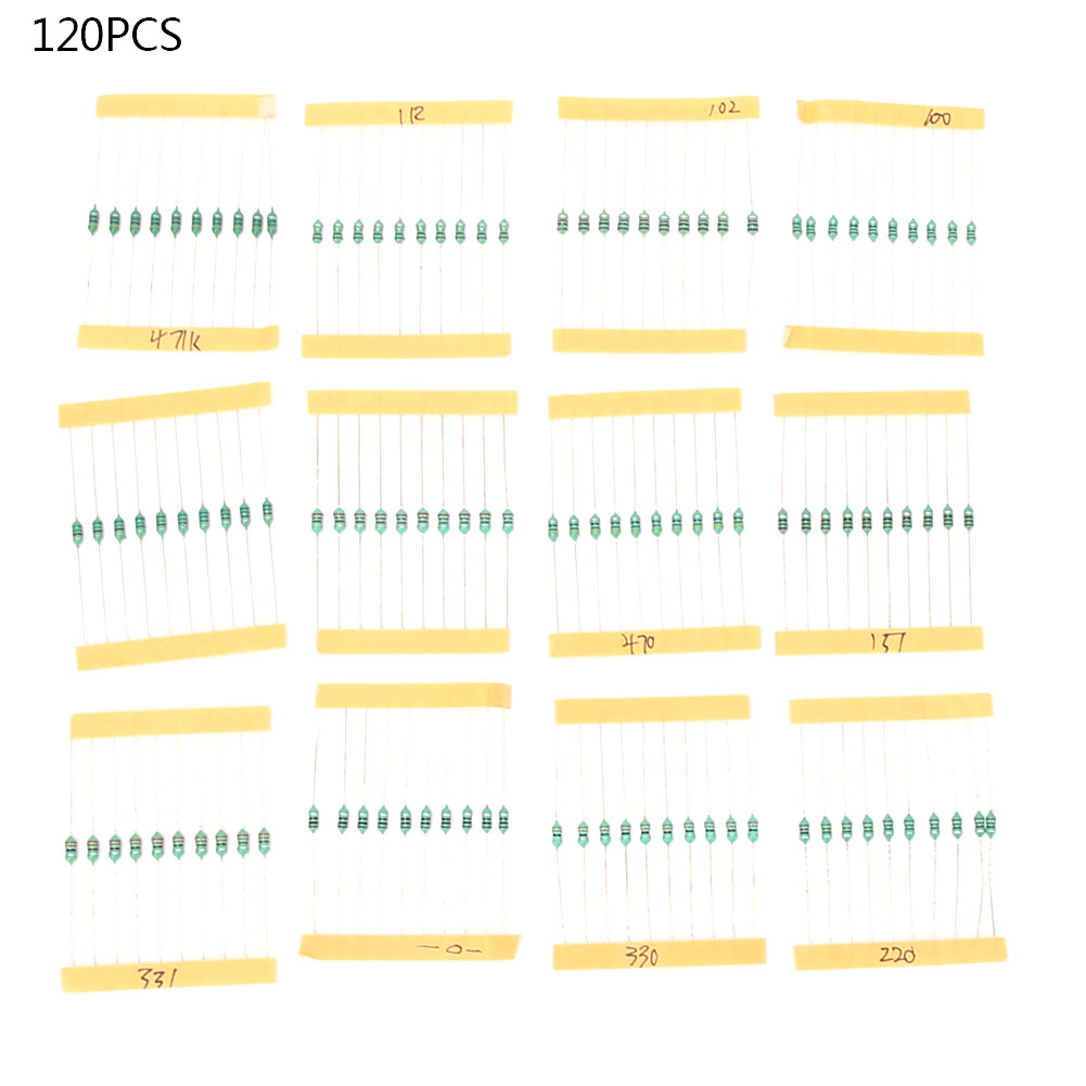 Satz Mit 120 Farbigen Ringwiderständen, 1/4 W, 12 Werte, Für Elektronische Bauteile