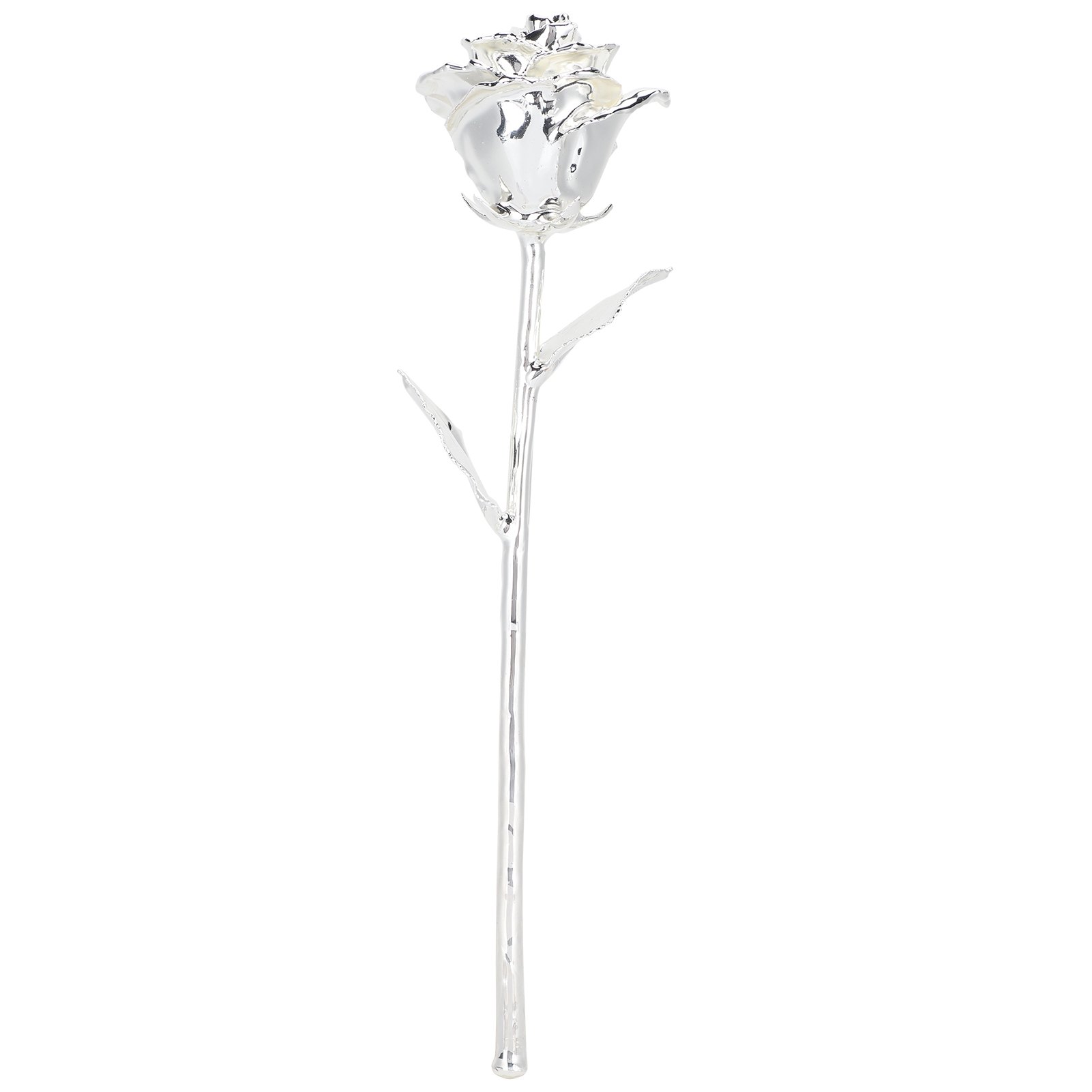 Hochwertige Künstliche 24-karat-blume Mit Langem Stiel Und Blatt – Silberne, Handgefertigte Kollektion
