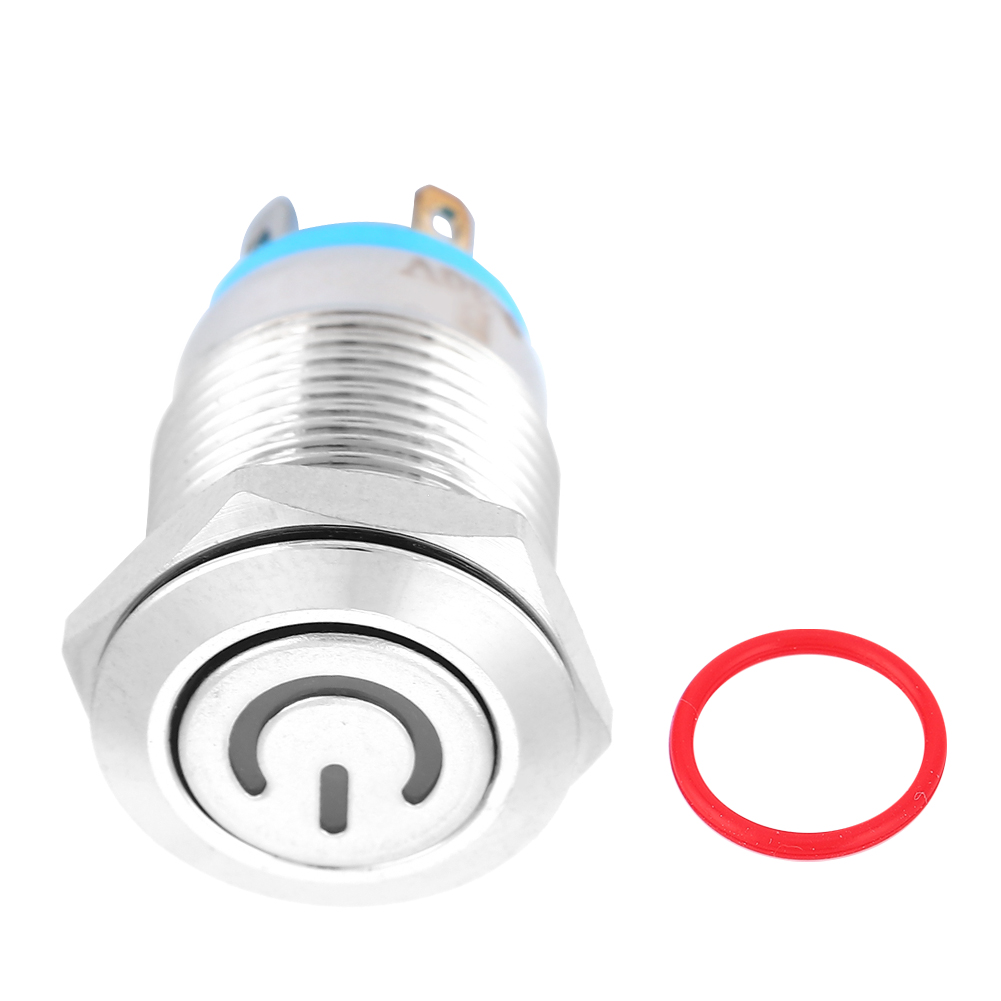 12-mm-metall-drucktaster Mit Blauer Led-anzeige Und Betriebssymbol, Selbstrückstellend, 1 Schließer (12 V)