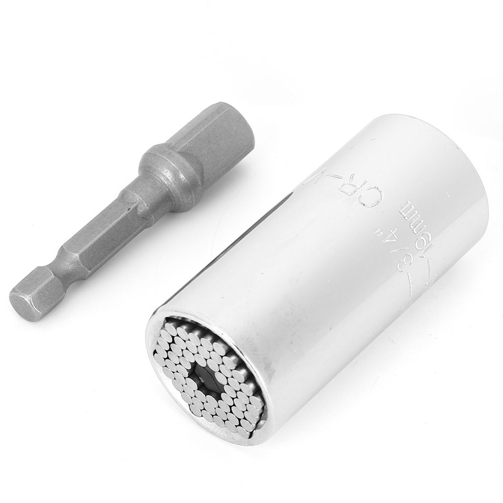 3/8"-multifunktions-universalsteckschlüssel, Silberfarbener Stahl, 55 + Verbindungsstange, Handwerkzeug, 7–19 Mm
