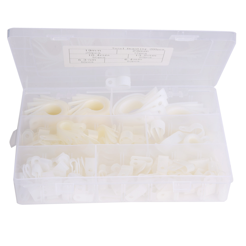 200 Stück Kabelbinder Aus Nylon-kunststoff Typ-r Typ-p, Sortimentsbox Mit Kabelbefestigungen (weiß)