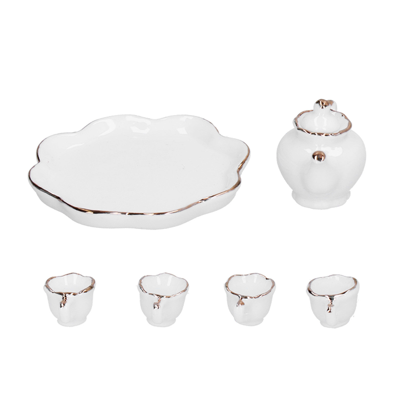 Miniatur-teeservice Im Maßstab 1:12 Für Puppenhäuser, Tasse Und Teekanne Mit Tablett, Dekoration Und Küchenzubehör, Weiß