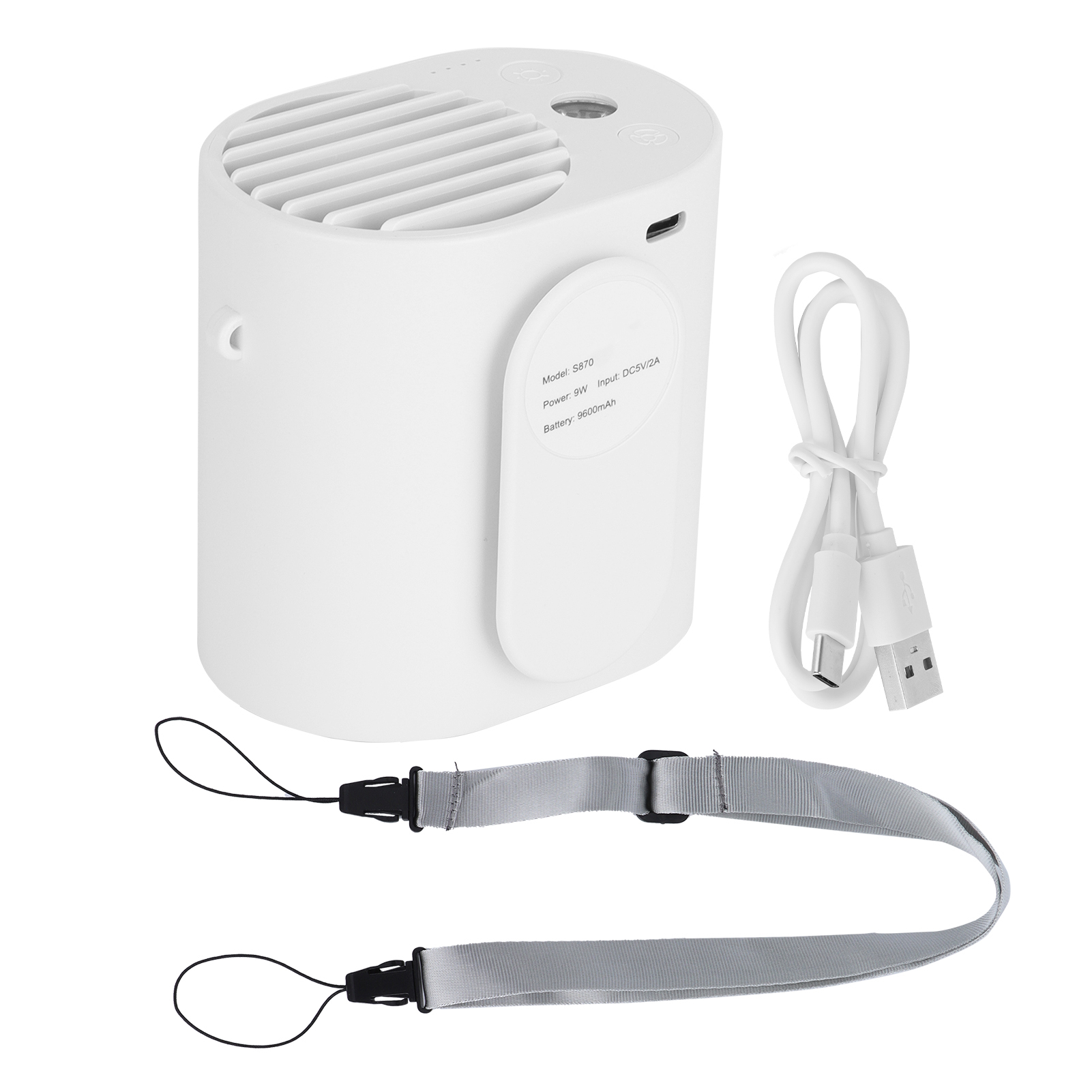 Wiederaufladbarer Usb-taschenventilator – Mini-ventilator Für Sport, Wandern Und Fitness Mit Led-licht – Weiß
