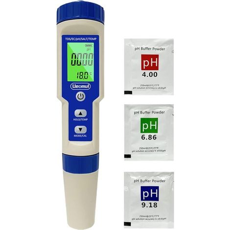 Sabir 5-in-1 Ph-meter Mit Temperatur-, Salzgehalts-, Tds- Und Ec-messung: Hochpräzises Multifunktionsmessgerät, Wasserdicht, Automatische Temperaturkompensation, Selbstkalibrierung, Digitales Ph-messg