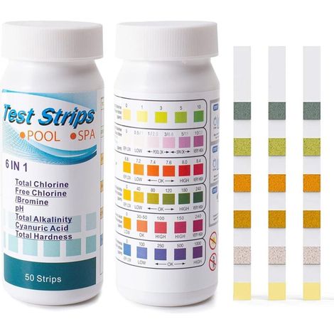 Sabir Schwimmbad-teststreifen, 6-in-1-wasserqualitätsteststreifen, Teststreifen-set Für Ph-wert, Gesamtchlor, Freies Chlor, Gesamtalkalität, Gesamthärte, Cyanursäure (100 Stück)