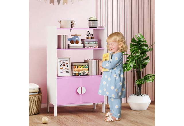 AIYAPLAY Kinderregal mit 2 offene Ablage, 2 Schränke, Kippschutz, rutschfesten Füßen, Bücherregal Kinder 1-tlg., für Kinderzimmer 60 x 35 x 100 cm Rosa