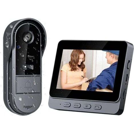 Sabir 1080p Wasserdichte, Kabellose Außentürklingel Mit Kamera, 4,3"-ips-bildschirm, Ip65 Wasserdichte, Kabellose Video-gegensprechanlage, 170°-hd-kamera, Infrarot-nachtsicht, Zwei-wege-audio