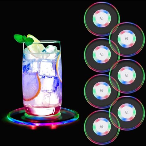 Sabir Set Mit 7 Farbenfrohen Led-untersetzern, 6 Farben, Batteriebetrieben, Runde Leuchtuntersetzer Für Bier, Cocktails, Wein, Hochzeiten, Bars, Partys, Weihnachten, Geburtstage