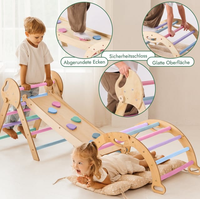Goodevas Klettergerüst 5-in-1 Montessori Holz-Kletter-Set 5in1 für Kleinkinder 1-3 Jahre alt, (5-St., Montessori Holz-Kletter-Set 5in1 & Kunst-Set)