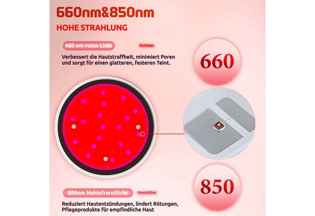 QUBEBU Tageslichtlampe Infrarotlampe 660&850nm Lichttherapielampe Rotlichtlampe Schreibtisch, 660 nm Rot & 850 nm Infrarot, LED fest integriert, Medizinprodukt zur Anwendung bei Erkältung und Muskelverspannung, Abnehmbarer Standfuß, mit 6-stufigem Timer, 3 Modes