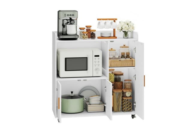 Puluomis Küchenwagen Servierwagen Buffet mit Mikrowellenablage, Rollen mit Bremsen 90x40x97, Küchentrolley Küchekommode Küchenschrank Sideboard