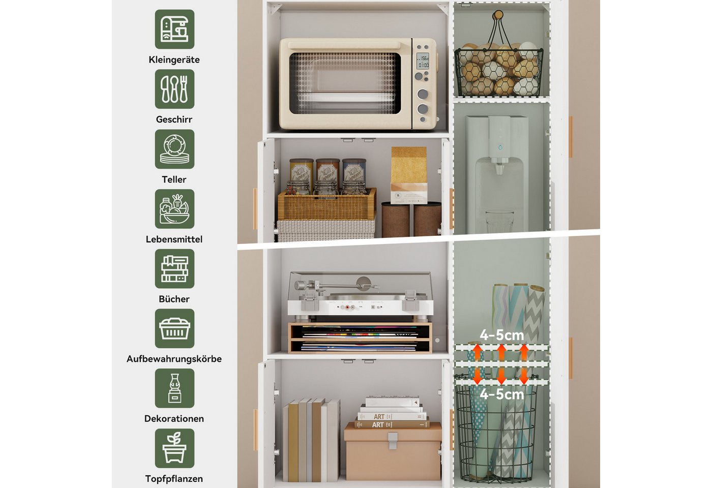 Puluomis Küchenwagen Servierwagen Buffet mit Mikrowellenablage, Rollen mit Bremsen 90x40x97, Küchentrolley Küchekommode Küchenschrank Sideboard Bild 5