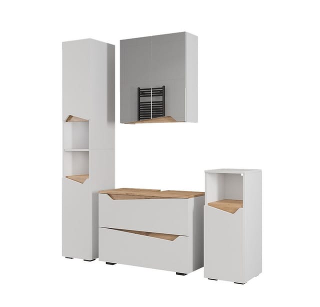Vicco Badmöbel-Set Marelle, Weiß/Artisan, 4 Teile, (4-St., 4er Set)