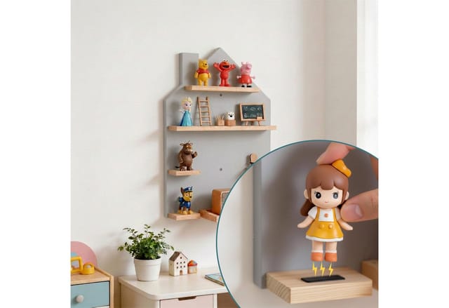 relaxdays Kinderregal Toniebox Regal Haus, grau