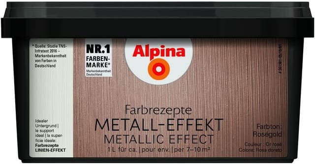 Alpina Wandfarbe Farbrezepte 1 Liter Metall-Effekt Wandfarbe, wasserverdünnbar, geruchsarm, reinigungsfähig mit Wasser
