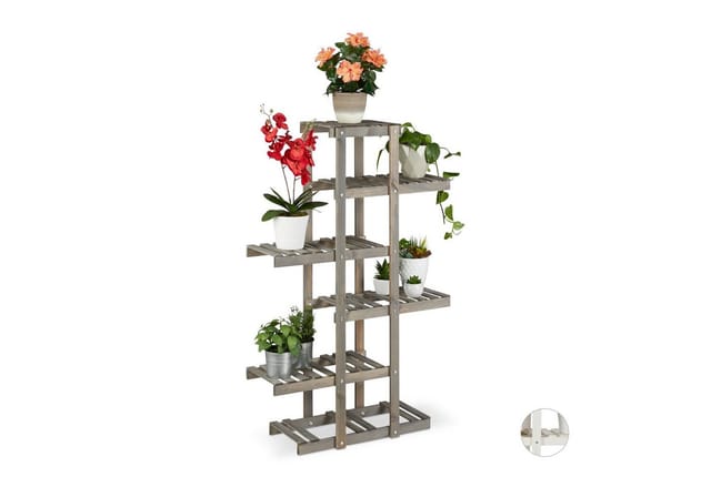 relaxdays Blumenständer Blumenregal Holz 5 Ebenen, grau
