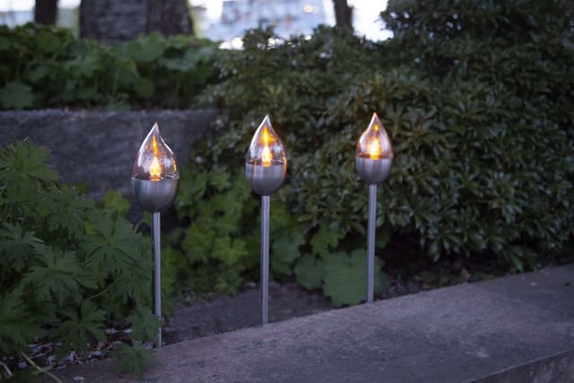 STAR TRADING LED Gartenfackel Star LED-Solar-Fackel"Olympus", Edelstahl, 3er Set, Silber