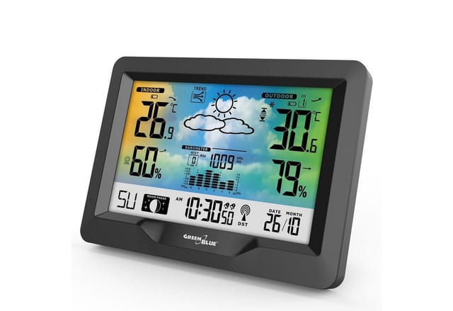 GreenBlue GB540 Funkwetterstation (mit Außensensor, Farbdisplay, Temperatur, Luftfeuchtigkeit, Luftdruck, Wettervorhersage)
