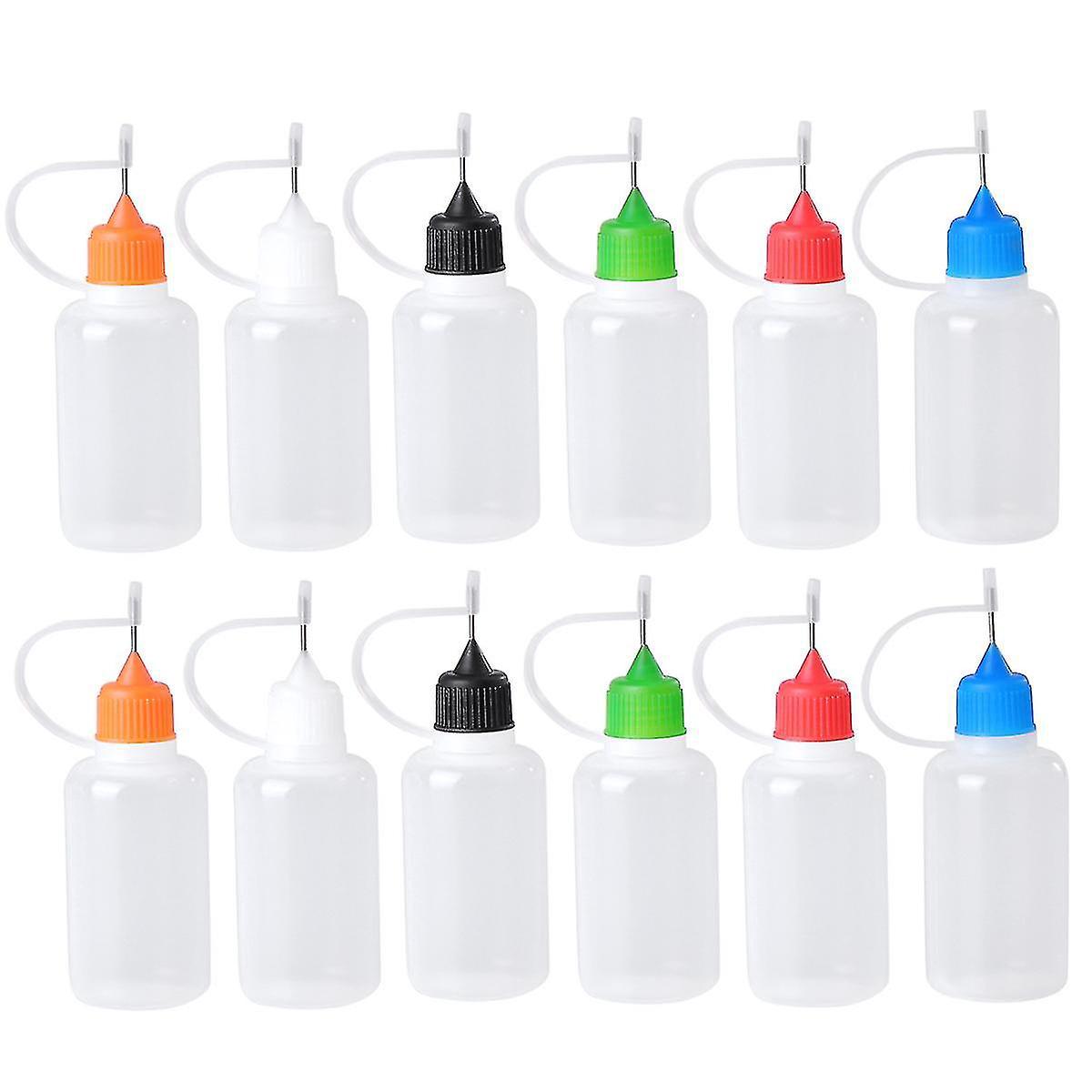 Packung Mit 12 Präzisionstropfflaschen À 30 Ml Mit Nadelspitze Für Klebstoff- Und Tintenapplikatoren (schwarz, Rot, Blau, Grün, Orange, Weiß, Je 2 Flaschen).