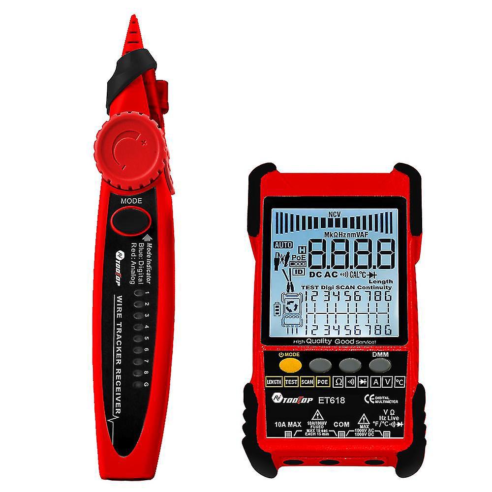 Tragbarer Kabeltester Et618 Mit Lcd-bildschirm, Analoger Und Digitaler Suche, Poe-test, Kabelanpassung, Einstellbarer Empfindlichkeit Und Netzwerkkabellängenmessung
