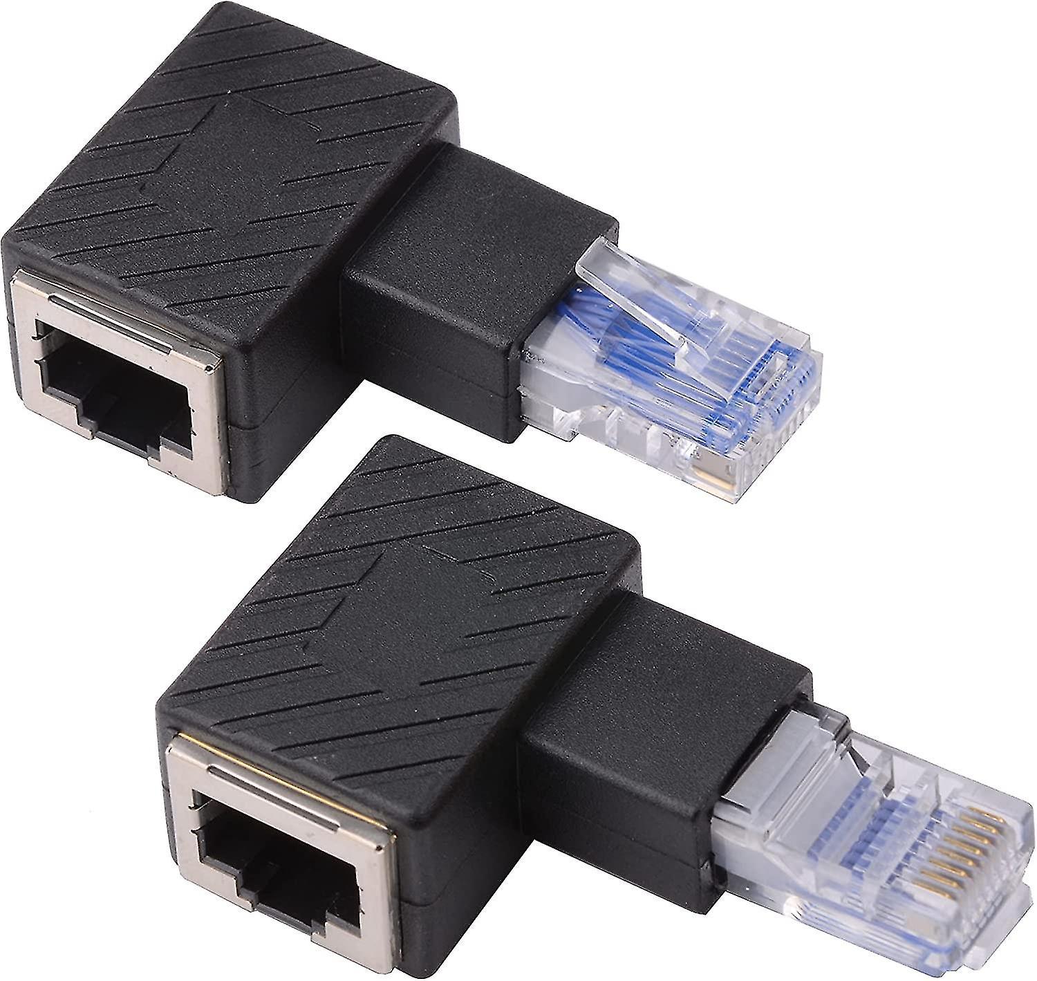 Packung Mit 2 Rj45-ethernet-adaptern (rechts Und Links Abgewinkelt), Geschirmte Netzwerkverbindung, Kompatibel Mit Cat5 Und Cat6